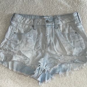 Very light blue distressed jean shorts